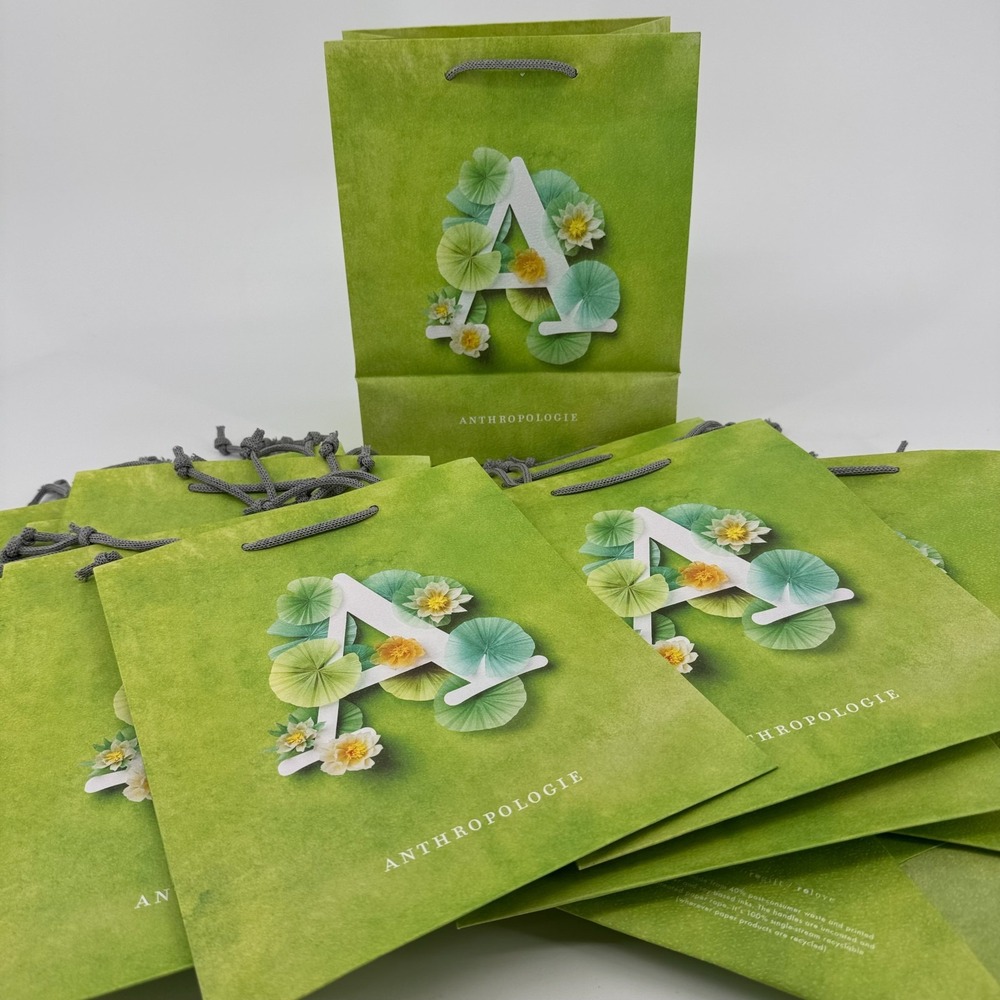 LOT of 20 New ANTHROPOLOGIE "A" Green Print Shopping Gift Bags Paper Tote